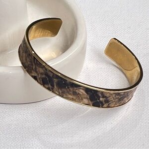 Aspinal London Cleopatra Snake Print Leather Gold Plated Cuff Bracelet Engraved